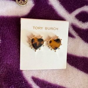 Tory Burch cheetah print heart shaped earrings